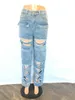 Damesjeans Mode Gescheurde Holle Denim Broek Voor Vrouwen Lente Kleding Zak Voorzijde Safari Stijl Streetwear Broek Broek