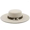 Bérets femmes laine feutre chapeaux blanc 9.5 cm large bord Fedoras pour la fête de mariage porc tarte Fedora chapeau disquette Triby