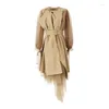 Women's Trench Coats Stylish Design Khaki Coat Mesh Patchwork Double Breasted Long Overcoat