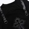 Damen Blusen Hemden Damen Gothic Style Cross Hot Diamond T-Shirt Hohlgeflochtenes Rundhals Top Punk Kleidung CF23663AH YQ240120