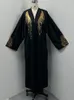 Roupas étnicas Preto Kimono Kaftan Lantejoulas Douradas Mulheres Sauditas Abayas Zíperes Islâmicos Cardigan Com Bolsos Sólidos Chic Muçulmano Oração Eid