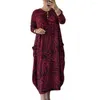 Casual Dresses Women Ankle Length Dress Plus Size Leopard Print Maxi With Long Sleeves Pockets For Oversized O Neck