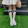 Kvinnliga strumpor strumpor college stil randiga skolflickor långa jk lolita kawaii bowknot söt knä