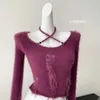 Women's Sweaters Imitation Mink Knitted Sweater Sexy Purple Tight Hanging Neck Top Long-sleeve Women