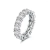 Bagues de cluster 925 Sterling Silver Pave Set Full Square Diamant CZ Eternity Band Engagement Mariage Pierre Taille 6 7 Fine Jewelry