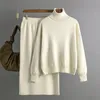 Skirts Women Knit 2 Piece Sweater Sets Long Sleeve Pullover Tops Elastic Waist Skirt Set High Elasticity Wide