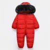 Ryska vinter baby onesie romper kläder kostym snowsuit 90% anka ner jacka för flickor rockar parka spädbarn pojke snö slitage 240119