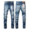 Jeans de marca púrpura para hombres Diseñador de moda para hombres y mujeres y tendencia de ocio High Street Retro Marca desgastada Agujero de verano Nuevos jeans lavados con molino de piedra bordado NO1