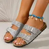 Slippers Dubbele Metalen Mode Gesp Diamant Pailletten Home Platform Slippers Vrije tijd Strand Vrouwen Platte Sandalen Voor Zomermodellen