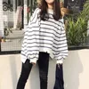 Frauen Hoodies Mode Oansatz Asymmetrische Gestreiften Sweatshirts Weibliche Kleidung 2024 Herbst Winter Lose Beiläufige Tops Unregelmäßige