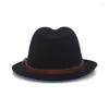 Baretten Fedora Hoed Lady Trilby Vilt Jazz Verstelbare Leren Riem Fedora Cap Hoeden Caps