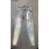 Purple Jeans Mode Hommes Designer Slim Skinny High Street Denim Bleu Clair Pâte Tissu Trou Taille 40 Hip Hop Gros Pièces % de réduction C1XP