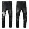 Designer Mens Jeans Pants for Men Ripped broderi Pentagram lapptäcke för trendmärke Motorcykelbyxa Skinny herrkläder