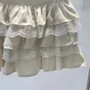 Юбки Мини-юбка для женщин Кружева в стиле пэчворк Многоуровневая оборка с воланами Пышная трапециевидная осенняя уличная одежда с однотонным вырезом