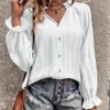 Blusas femininas moda primavera e outono branco blusa solta elegante meia gola aberta manga plissada chiffon listra casual