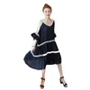 Party Dresses 2024 Summer Female Loose Atraplessdress Women Clothing Korean Style Fashion Stitching Dark Blue Lady Dress AQ960