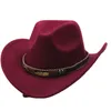 Bérets unisexe classique large bord casquette rétro cowboys Panama chapeau laine casquettes pour danses comédies musicales fêtes