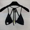 Sexy Bikini Designer Swimwear Women Three-pointed Metal Fittings Tie String Neckline Bikini Split Swimsuit