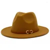 Boinas Sombrero Fedora con cinturón de cuero Ala ancha Hombres Mujeres Panamá Soplador Sombreros para adultos Gorro de fieltro Lana Trilby Fedoras Caps