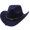 Bérets unisexe classique large bord casquette rétro cowboys Panama chapeau laine casquettes pour danses comédies musicales fêtes