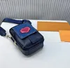 Dark blue leather mini bag with denim flipe designer letter printing Unisex style wallet cool coin bags crossbody pocket card holder
