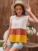 Kvinnors T-skjortor Summer o-hals ärmlös färgblock t-shirts kvinnor mode ruffle casual tees street indie cottageecore topps estetic
