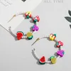Boucles d'oreilles pendantes style bohémien en argile polymère, cœur coloré, goutte de papillon pour femmes, tendance, Imitation perle en forme de C, grands bijoux cadeaux