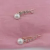 Boucles d'oreilles pendantes FJ bijoux pour femmes, couleur or Rose 585, pierre de verre ronde, perle simulée, à clipser