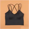 Yoga Outfit Lu Align Lemon Beauty Camisoles Tanques Ice Silk Back Sport Bras Mulheres Cross Straps Top Wireless Underwear Pushup Feminino Lin Dhkg1