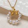 2022 Selling Fashion Gold Seawater Baby Akoya Pearls Garland Pendant Necklace Pink Lustered Pearl Diamond Woman Gift Jewelry