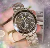 Sous-cadrans fonctionnant à quartz mode hommes montre chronomètre trou en acier inoxydable ceinture en cuir horloge Iced Out All the Crime Super Bright No Calendar Design Montres cadeaux