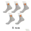 Mens Socks 5 Par 2024 Autumn Winter Man Warm Solid Color Cotton Short Boat White Sports Midi Långt för män Roliga gåvor Drop Delivery Dh6cj