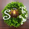 Decorative Flowers Front Door Wreath Xmas Decor 17.7" With Light Realistic Faux Green For Window Corridor Party Porch Fireplaces