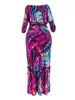 Work Dresses LW Casual Outfits Set Women's Floral Print Off Shoulder Long Sleeve Crop Top & A Line Maxi Skirt Two Piece