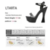 Dress Shoes LTARTA Women's Fashion High Heel Rhinestone Pearl Solid Color Chunky Sandals 10365 Series 14cm 4cm Platform LFD