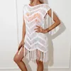 Women's Swimwear Women Crochet Swimsuit Cover-Up Sexy Hollow Out Sleeveless White Beach Dress Summer 2024 Knitting Fishnet Bathing Suit