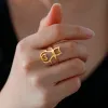 Novo em grande lua anéis de gato para mulheres 14k ouro amarelo ajustável anel aberto moda animal animal de estimação jóias presente de aniversário