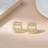 Stud Earrings Super Shiny Full Zircon Noble Crystal Golden Silvery Square Ear Studs For Women Girl Trendy Decorate Jewelry 2024