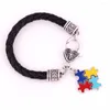 Charm Bracelets 15cm20cm24cm(pick Your Size) Leather Chain Hope Multi-Colored Enamel Autism Awareness Puzzle Piece Lobster Claw Bracelet