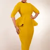 Roupas étnicas Mulheres Elegante Vestido Bodycon Meia Mangas Peplum Ruffles Primavera Pacote Hip Elegante Escritório Senhoras Vestidos de Verão Africano Feminino