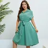 Plus Size Dresses Turn Down Collar Summer Women's Clothes Solid Elegant Casual Cute Ball Gown Midi Dress Wholesale Drop