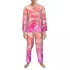 Nachtkleding voor heren Tweekleurige roze pyjamasets Herfstmozaïekontwerp Zacht Slaapkamer Unisex Stuk Casual Oversize Grafisch Nachtkleding Cadeau