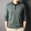 Polo da uomo 2024 Fashion Designer Brand Turn Down Collar Uomo Polo Shirt Uomo Casual Plaid Spandex Manica lunga Top Autunno Abbigliamento