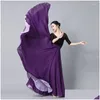 Jupe de danse de danse en mousseline de mousseline de flamenco pour les femmes 720 degrés de couleur unie des jupes longues pratiquer le style chinois avec Big Hem Drop Dhvdc