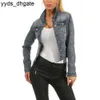 Lila Jeans Kurze Damen-Cropped-Jacke Vintage-Jacke Jeansmantel Langarm-Slim-Jacke Herbst- und Wintermantel G0BL