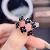 Anneaux de cluster élégant noir spinelle fleur bague 925 argent sterling promesse de fiançailles naturelle pour les femmes cadeau