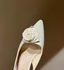 SS23 Logo Rose Ankle Strap Flower Sandals Shoes Pointed Toe Mid Sculpted Heel Lady Slingback Wedding,Party,Dress,Evening Luxury Designers Factory Footwear