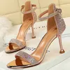 BIGTREE SHOES RHINESTONE HIGH HEALS KVINNA PUMPAR SEXY KITTEN HOLLER Party Shoes Open Toe Women Sandals Heel Stiletto Wedding Shoes 240119