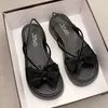 Dress Shoes Women's Beach Sandals For Woman With Medium Heels Footwear Round Toe Tip Summer 2024 Platform Bow Beige Sale On Offer H F