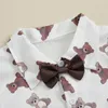 Kledingsets Pudcoco baby babyjongen 2 van de heer Gentleman Outfits korte mouwberen Beer Bowtie Shirt Shorts Set Peuter Kleding 6m-3T